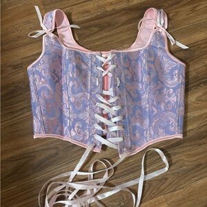 Pink and Purple Lace-Up Corset Top